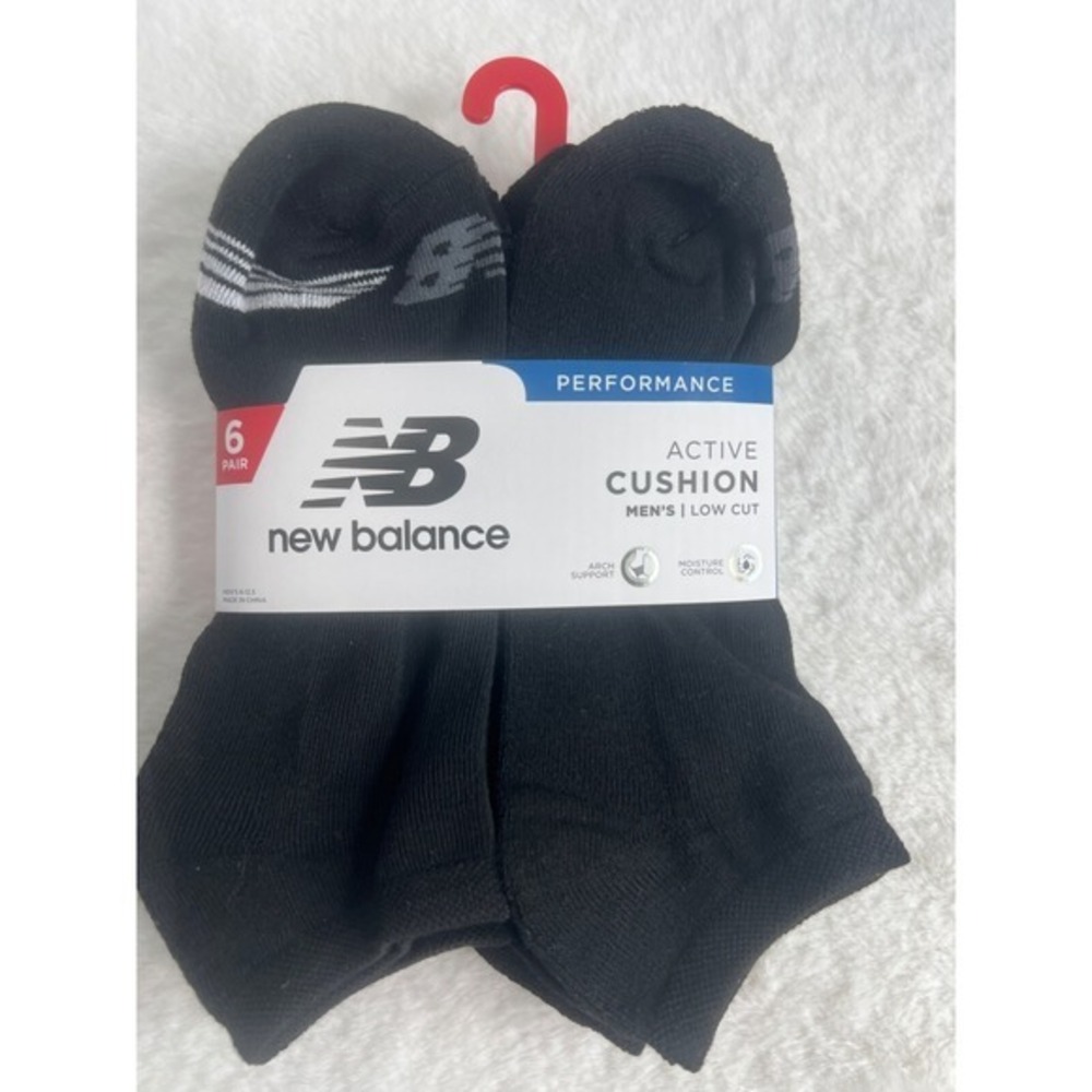New Balance Mens 6 Pair Active Cushion Low Cut Performance Socks Black 6-12.5 - Picture 1 of 4